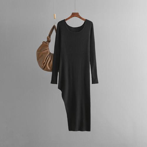 Polyester Soft Sweater Dress flexible & side slit Solid : PC