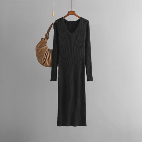 Polyester Soft & Slim Sweater Dress flexible Solid : PC