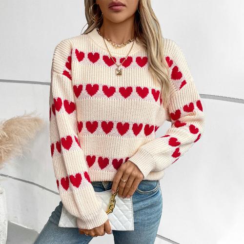 Polyester Women Sweater & loose & thermal & breathable heart pattern PC