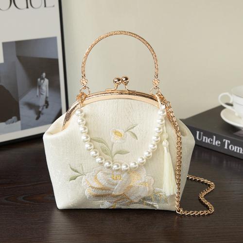 Cloth Easy Matching Clutch Bag with chain & embroidered Plastic Pearl floral PC