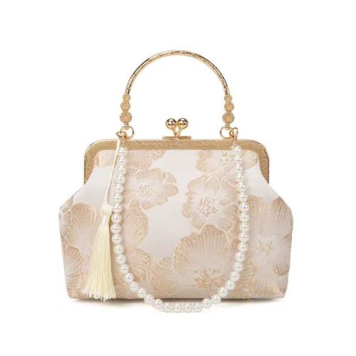 Cloth Easy Matching Clutch Bag with chain & embroidered Plastic Pearl floral PC