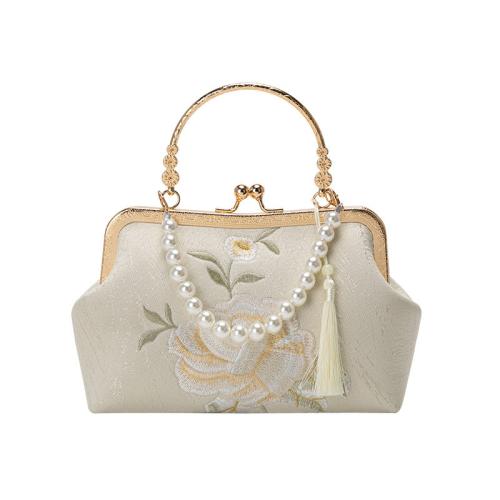 Cloth Easy Matching Clutch Bag with chain & embroidered Plastic Pearl floral PC