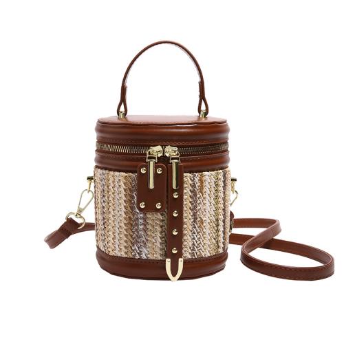 PU Leather Easy Matching & Bucket Bag Handbag attached with hanging strap striped PC