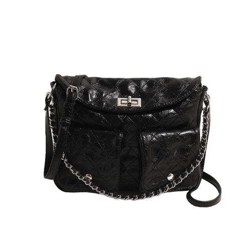 PU Leather Handbag with chain & large capacity & attached with hanging strap Solid PC