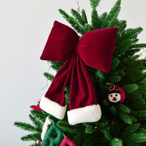 Flanela Árbol de Navidad colgando de la decoración, patrón de bowknot, rojo y blanco,  trozo