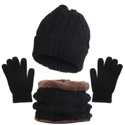 Acrylic windproof Glove Scarf Hat Set three piece & thermal & unisex Solid Set