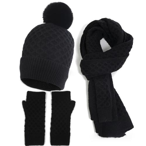 Acrylic windproof Glove Scarf Hat Set three piece & thermal & unisex Solid Set