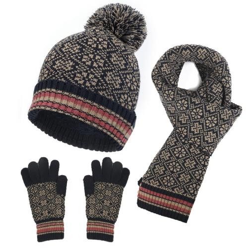 Acrylic windproof Glove Scarf Hat Set three piece & thermal & unisex jacquard Solid Set