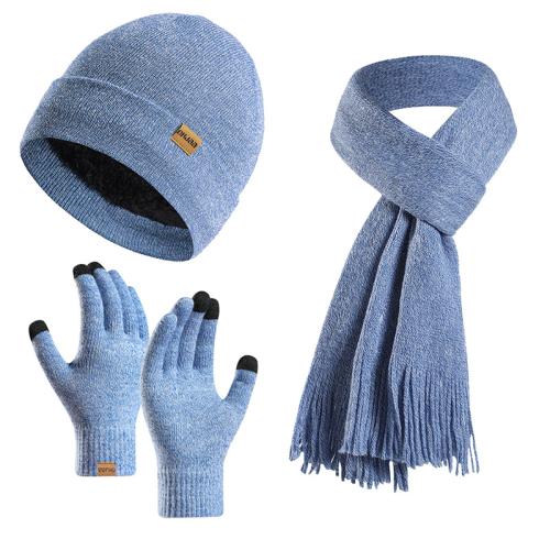 Acrylic & Polyester windproof Glove Scarf Hat Set three piece & thermal & unisex Solid Set