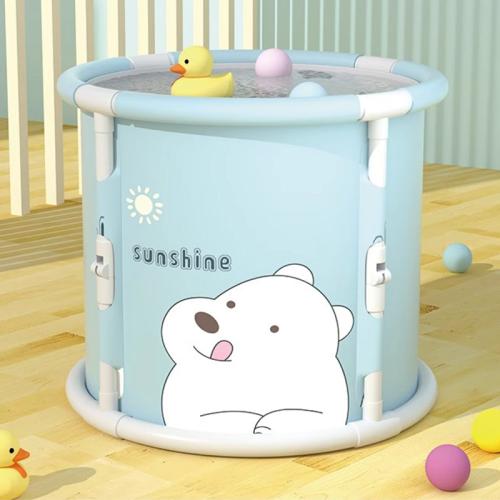 Pearl Cotton & PVC & Oxford heat preservation Foldable Bathtub printed Cartoon blue PC