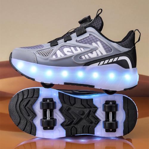 Mesh Fabric & PU Leather Children Wheels Shoes with LED lights PU Rubber & Thermo Plastic Rubber Pair