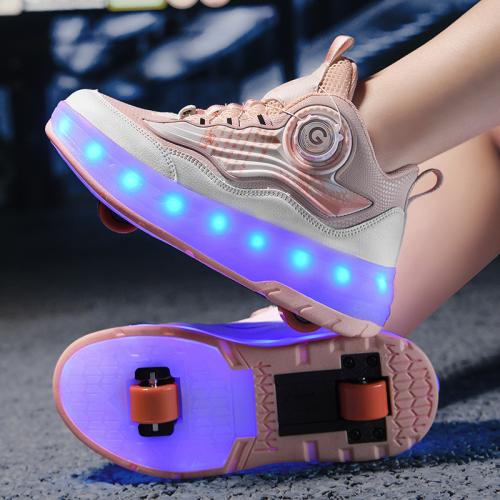 Microfiber Leather Children Wheels Shoes hardwearing & with LED lights PU Rubber & Thermo Plastic Rubber Pair