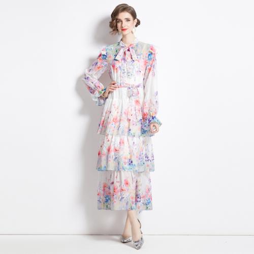 Chiffon Waist-controlled & Soft & long style One-piece Dress printed floral PC