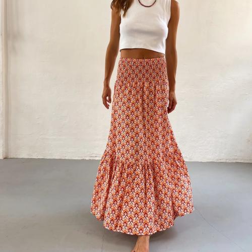 Polyester Soft Maxi Skirt & floor-length & breathable printed PC