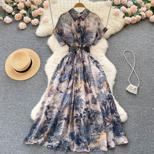 Polyester Waist-controlled & Soft One-piece Dress & breathable printed PC