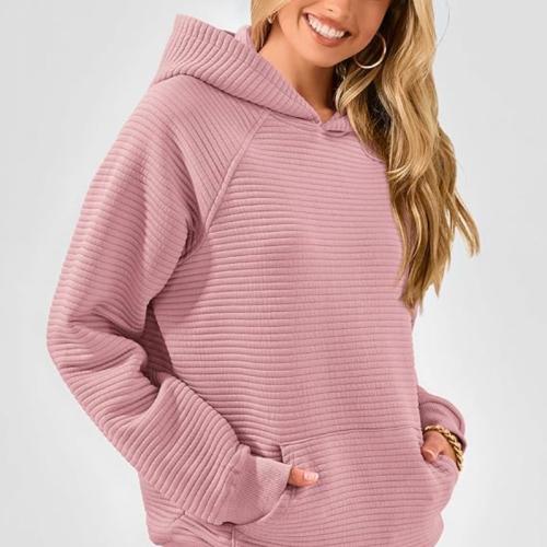 Polyester Women Sweatshirts & loose & with pocket patchwork striped PC