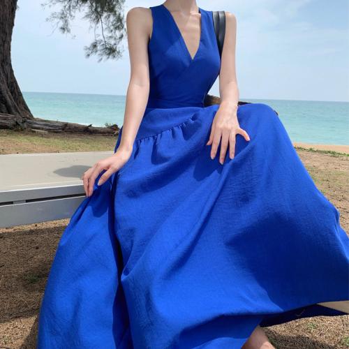 Polyester Slim Slip Dress & hollow blue PC