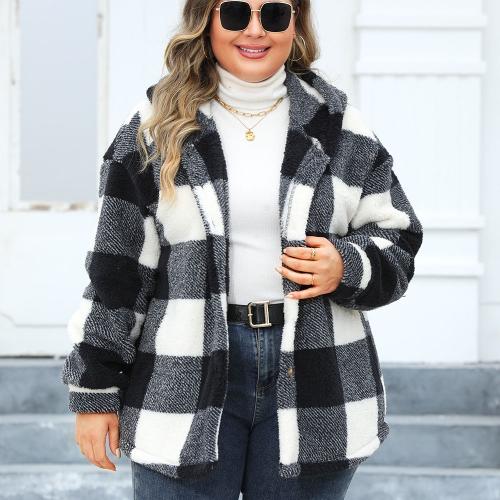 Spandex & Polyester Plus Size Women Coat thicken & thermal printed plaid PC