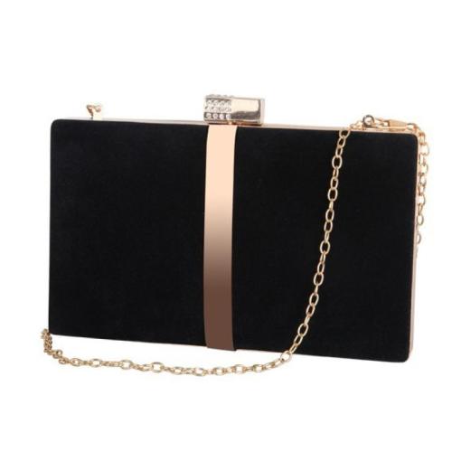 Velour hard-surface & Easy Matching Clutch Bag with chain black PC