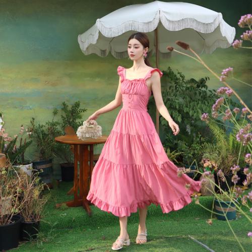 Polyester Slim Slip Dress & hollow pink PC