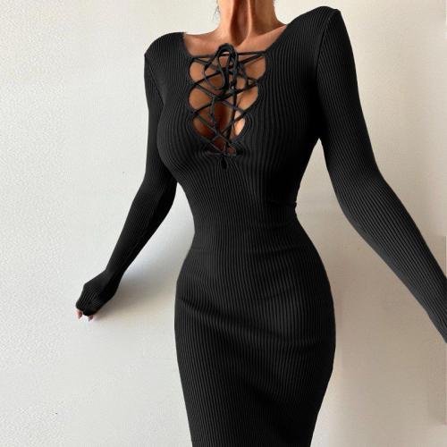 Polyester Slim One-piece Dress & hollow PC