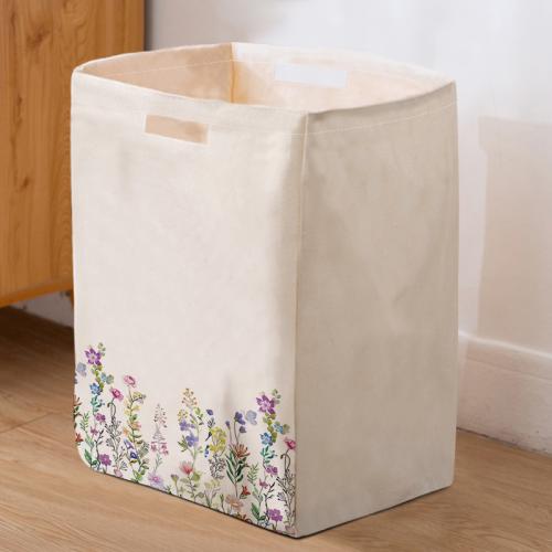 Cotton Linen foldable Pouch Bag for storage printed floral white PC