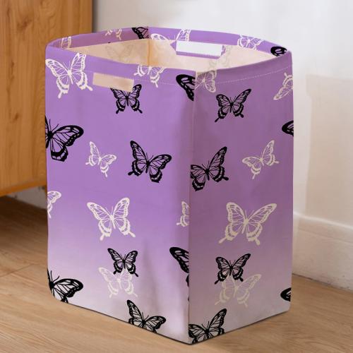 Cotton Linen foldable Pouch Bag for storage printed butterfly pattern purple PC