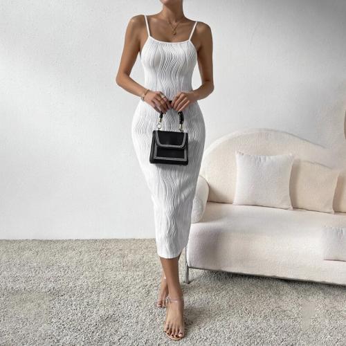 Polyester Slim Slip Dress back split white PC