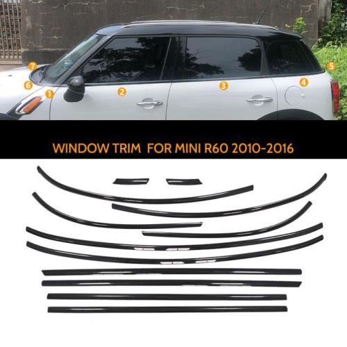 For Mini Cooper Countryman R60 Gloss Black Stainless Car Window Trim 2010-2016