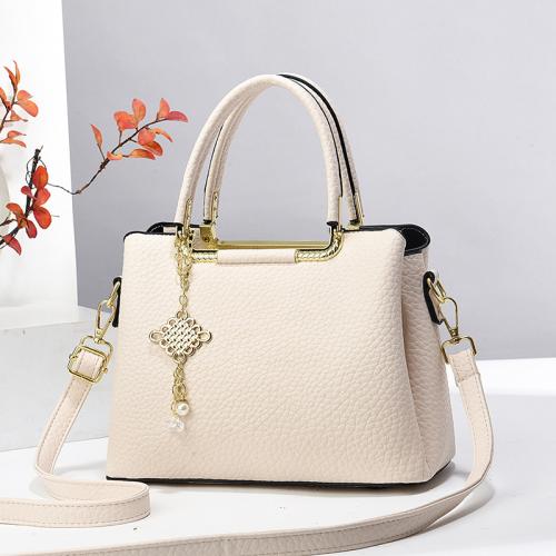 PU Leather Easy Matching Handbag with hanging ornament & attached with hanging strap Solid PC