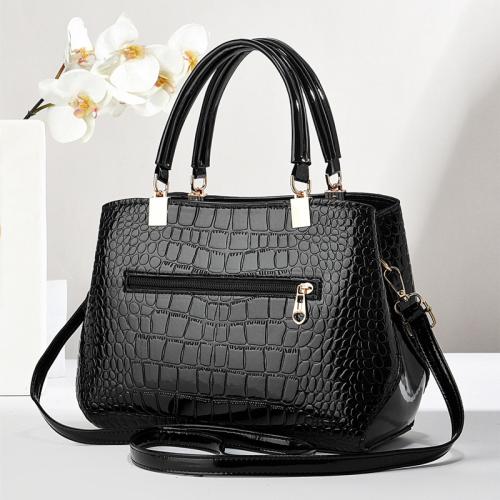 PU Leather hard-surface Handbag large capacity & attached with hanging strap crocodile grain PC