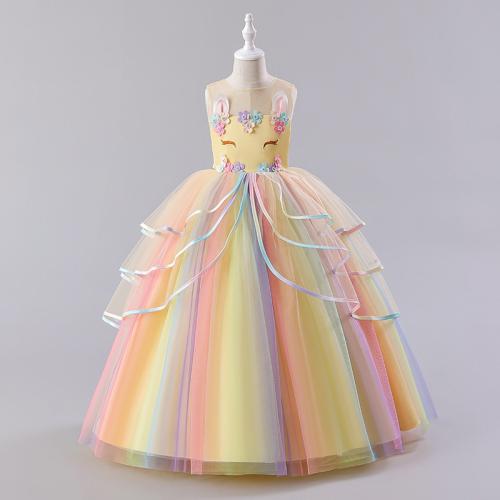 Polyester Princess Girl One-piece Dress patchwork PC