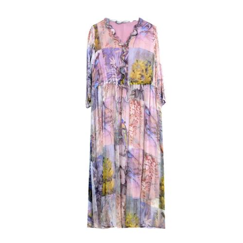 Polyester Slim One-piece Dress printed shivering PC