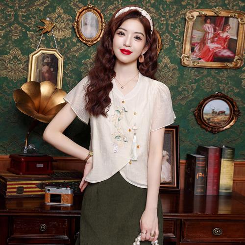 Polyester Slim Women Short Sleeve Blouses white PC