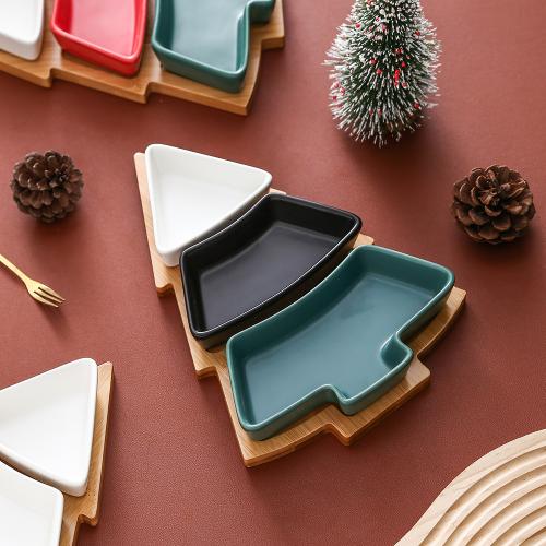 Bambou & Céramique Snack Tray plus de couleurs pour le choix Ensemble