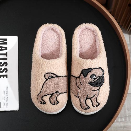 Thermo Plastic Rubber & Plush Fluffy slippers hardwearing & thermal Puppy Pattern khaki Pair