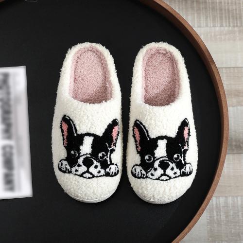 Thermo Plastic Rubber & Plush Fluffy slippers hardwearing & thermal Puppy Pattern white Pair