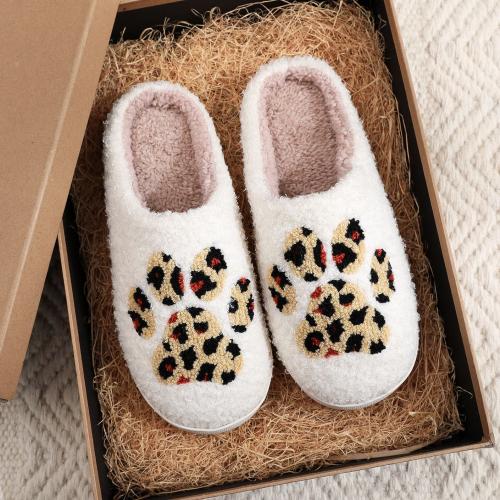 Plush & PVC Fluffy slippers hardwearing & thermal white Pair