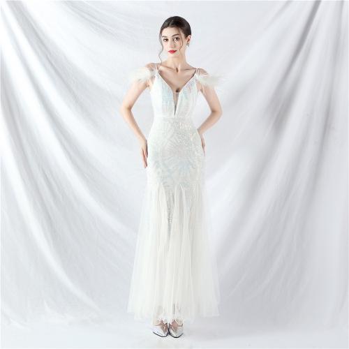 Sequin & Polyester Slim & Plus Size Long Evening Dress backless PC