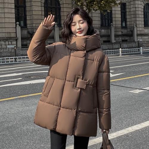 Polyester With Siamese Cap Women Parkas mid-long style & thermal Solid PC