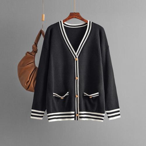 Viscose Fiber Straight Sweater Coat contrast color & loose striped : PC