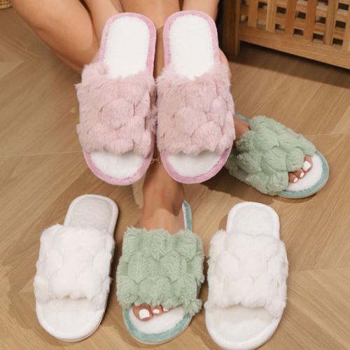 Plush & PVC Fluffy slippers hardwearing & thermal Pair