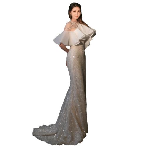 Polyester Slim & Mermaid Long Evening Dress patchwork Solid PC