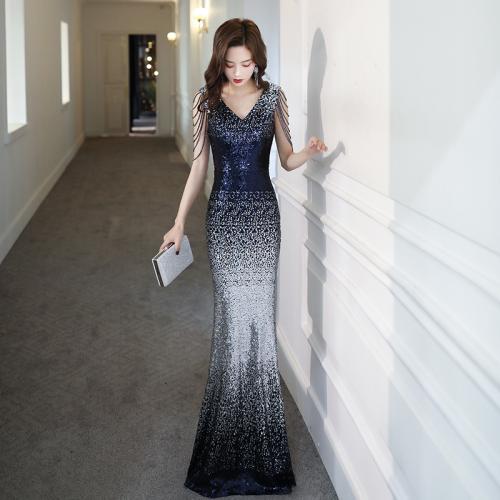 Polyester Slim & Plus Size & Mermaid Long Evening Dress patchwork PC