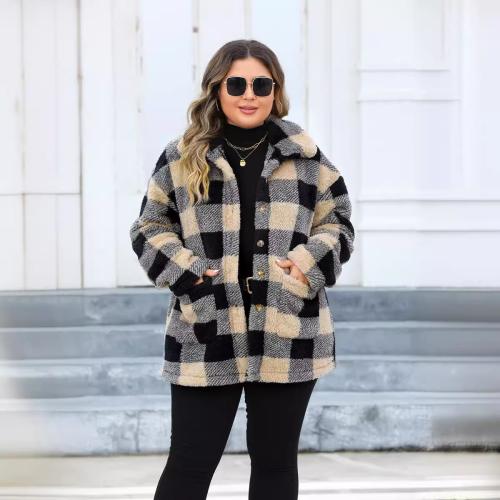 Spandex & Polyester Plus Size Women Coat thicken printed plaid mixed colors PC