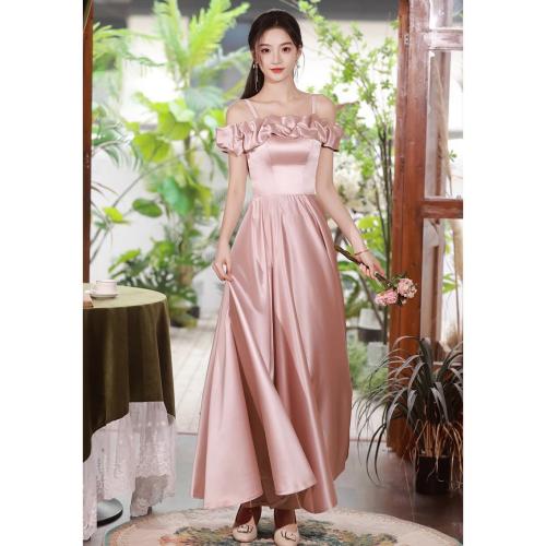 Spandex Robe longue de soirée Patchwork Solide Rose pièce