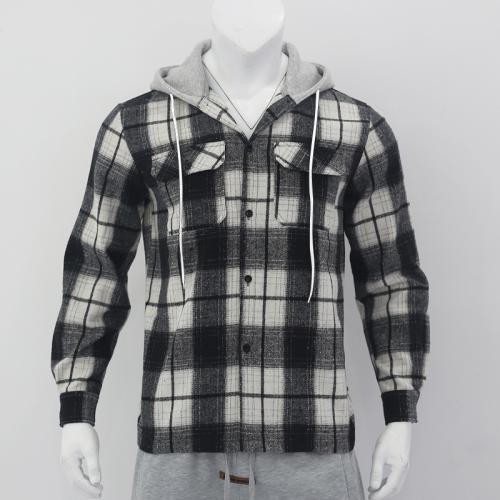 Polyester & Cotton Men Long Sleeve Casual Shirts & loose jacquard plaid gray PC