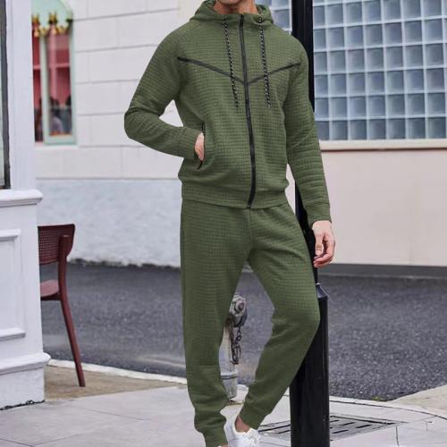 Mixed Fabric & Cotton Men Casual Set & two piece & with pocket Long Trousers & Sweatshirt Set