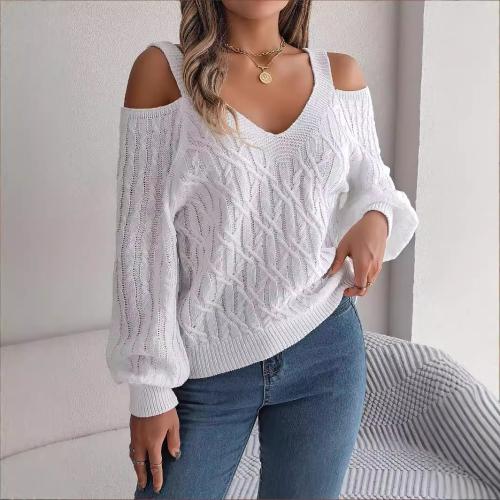 Acrylic Women Sweater & off shoulder & loose Solid PC