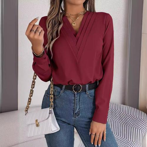 Polyester Women Long Sleeve Blouses Solid PC